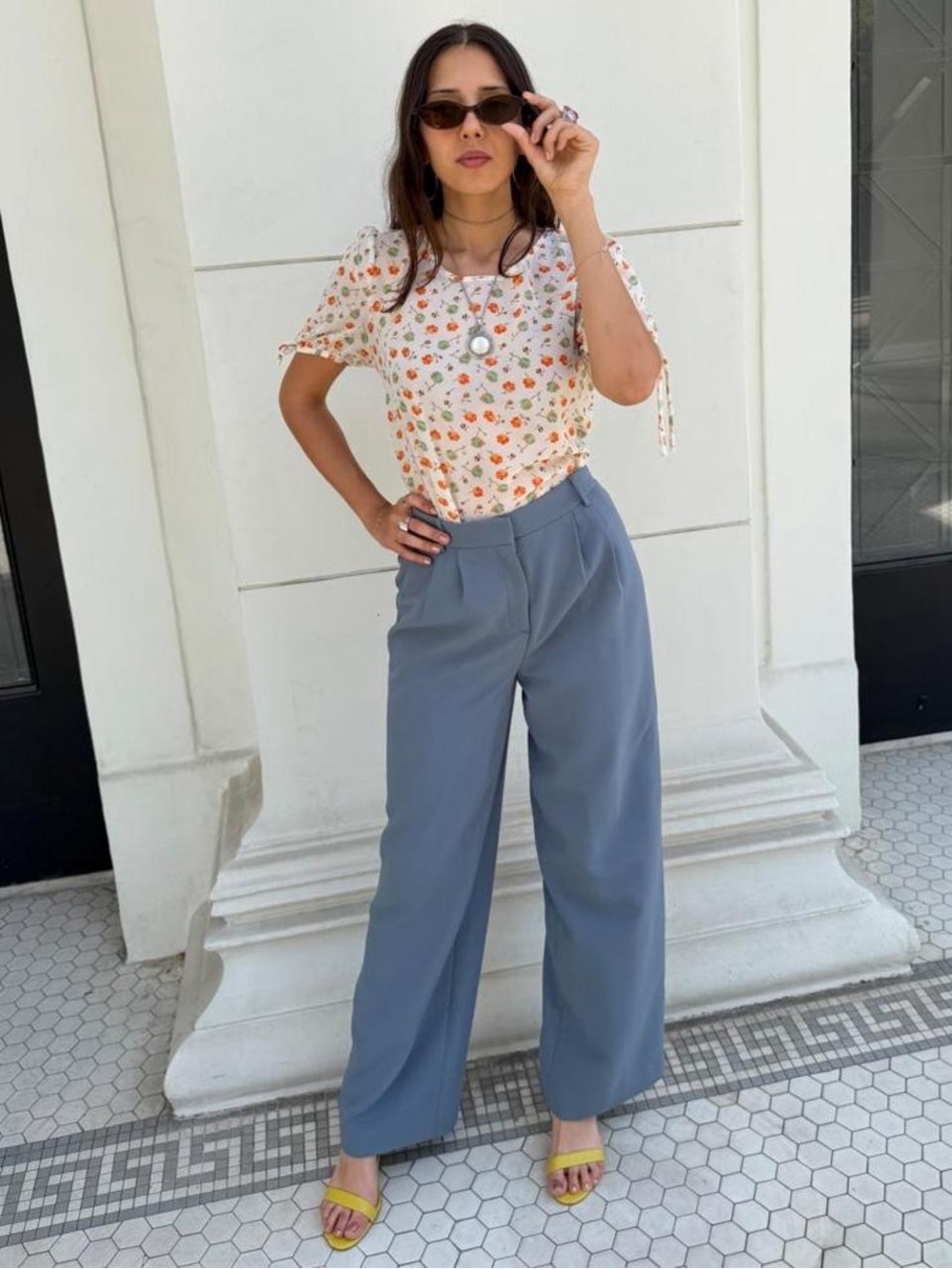 Open Edit blue wide leg high waist pants -waist 27 in #officesiren #business